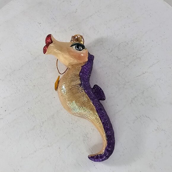 Katherine's Collection Jeweled Kissing Seahorse Christmas Ornament Purple Glitte - Picture 7 of 8